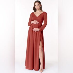 Azazie Teton Maternity Dress in Terracotta Size 4 Long Sleeve - Baby Shower